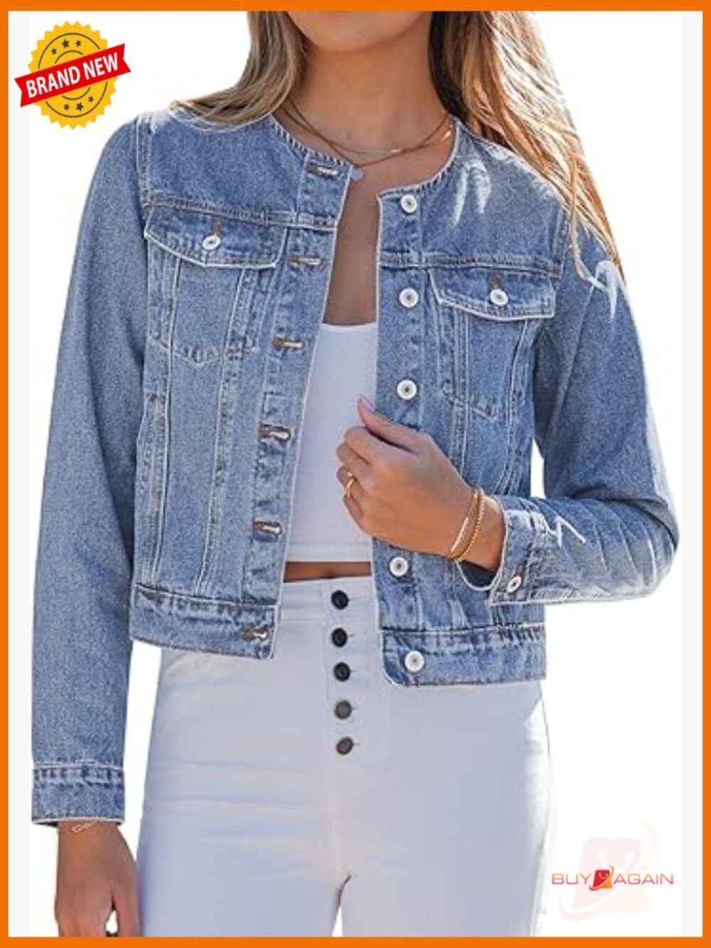 Collarless Button Down Denim Jacket Women Casual Western Country Concert Outfit